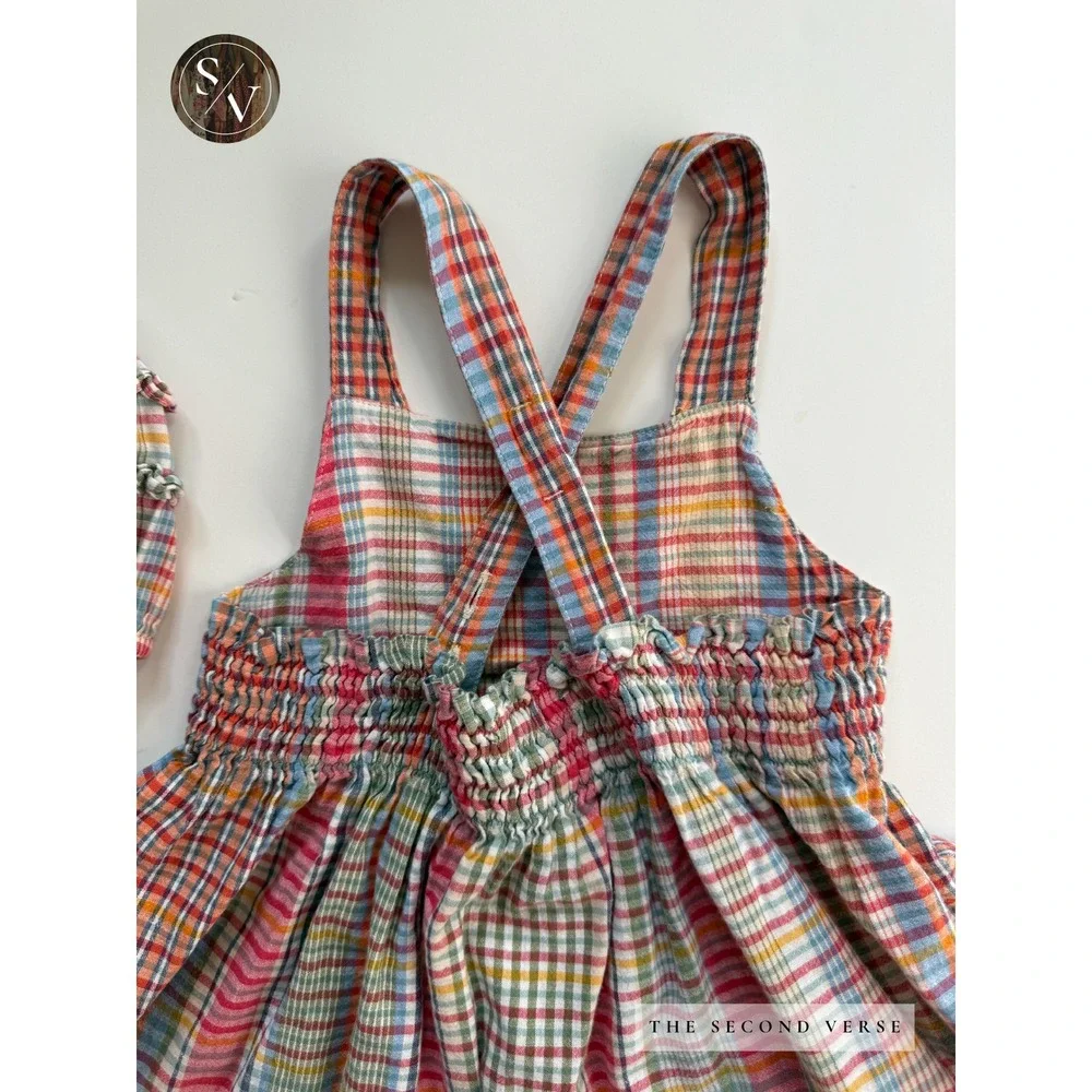 Ralph Lauren Baby Girls Multi Plaid Sundress Coattgecore Bloomers Set 6-12M